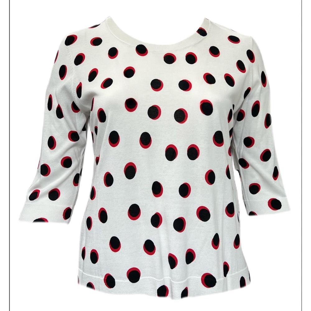 Marina Sport By Marina Rinaldi Womens Med Polka Dot Knit Top 3/4 Sleeve Crewneck